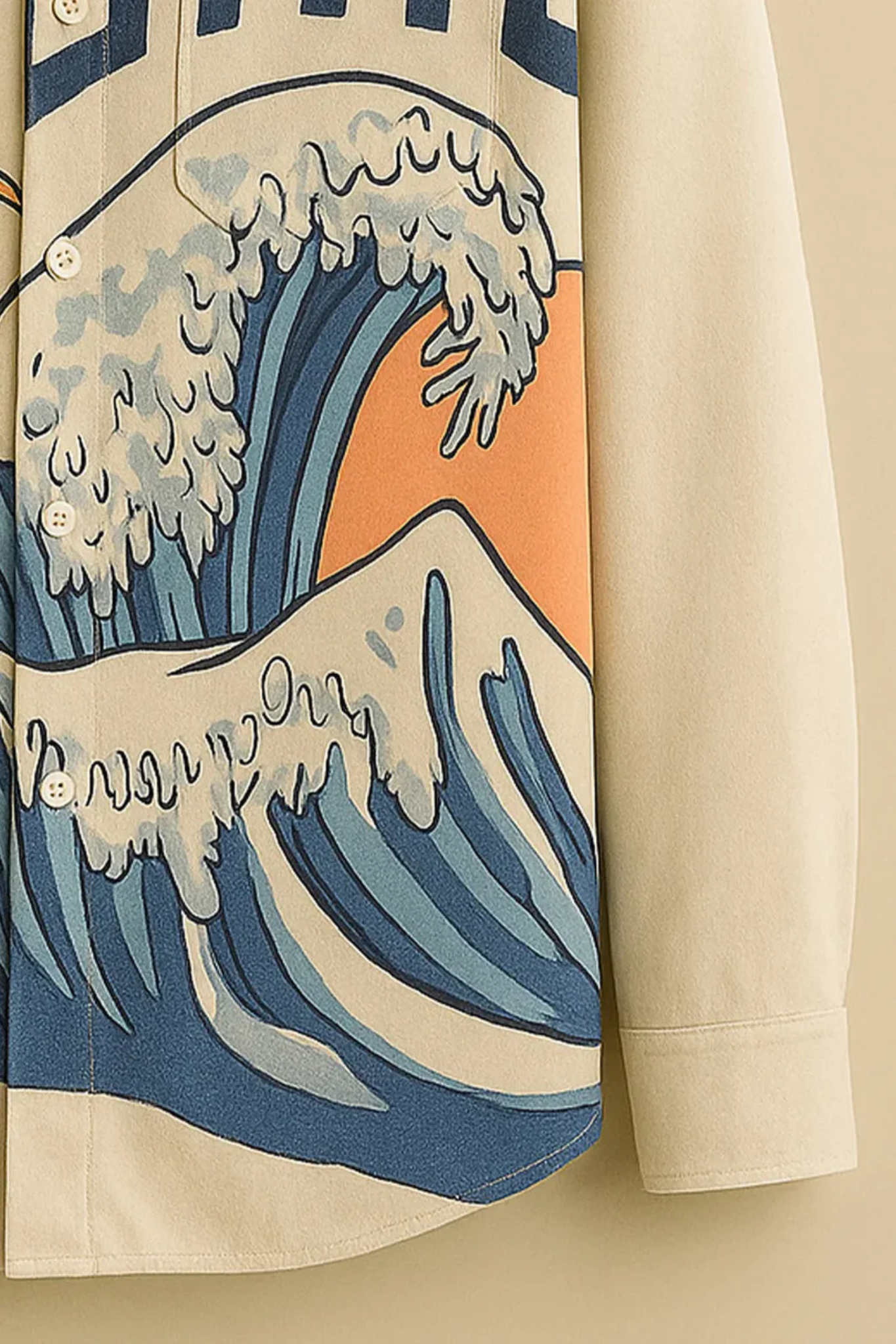 Men's Printed Cotton Shirt – Flying Seagull & Ocean Wave Graphic Design