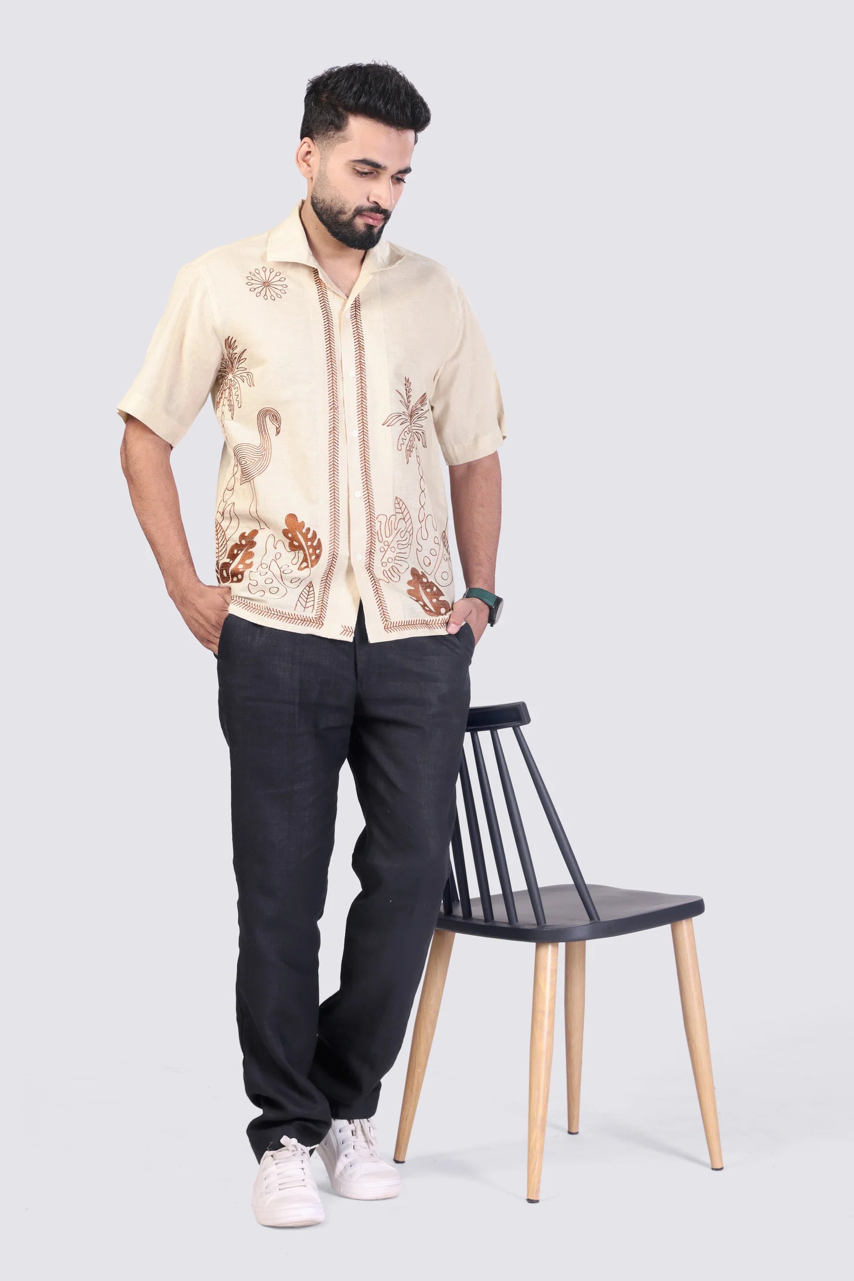 TROPICAL SERANADE - EMBROIDERED COTTON SHIRT