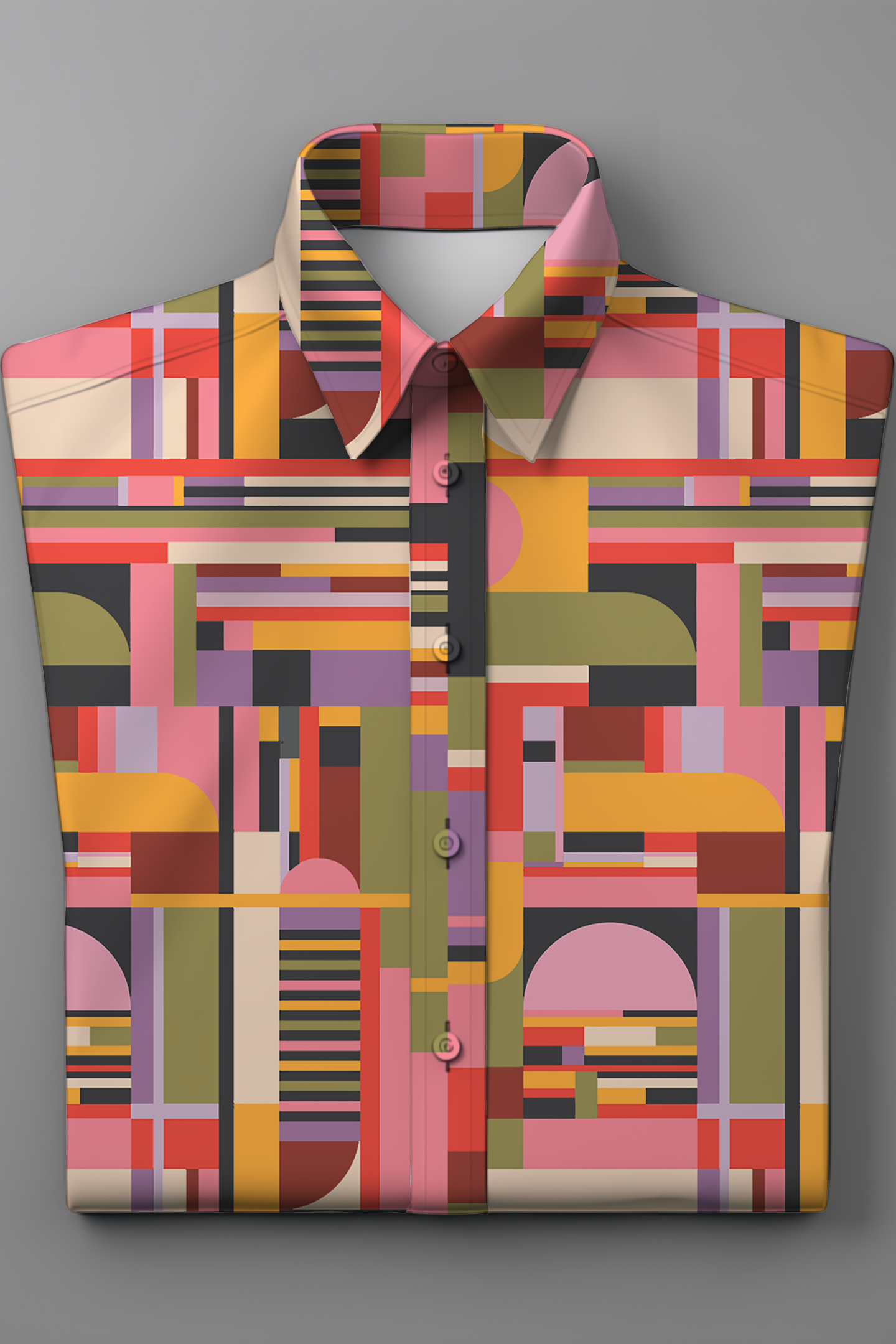Multicolor Geometric Art Rayon Shirt