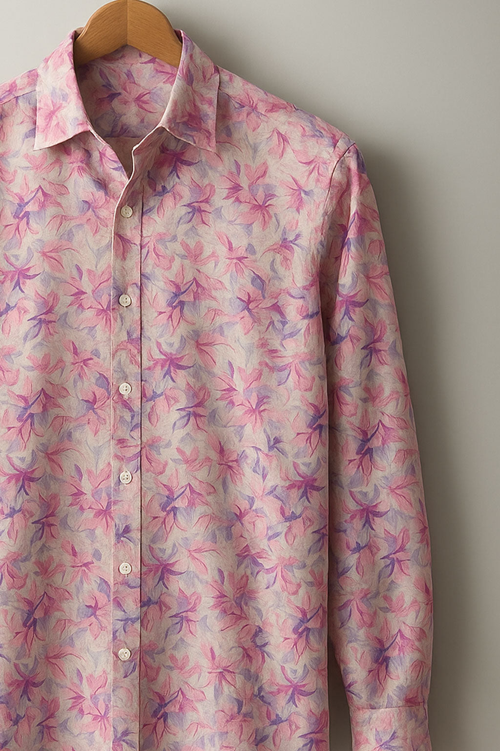 Beige & Pink Tropical Leaf Rayon Shirt