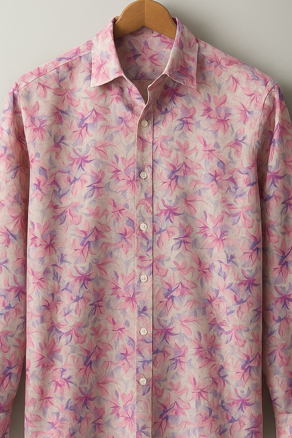 Beige & Pink Tropical Leaf Rayon Shirt