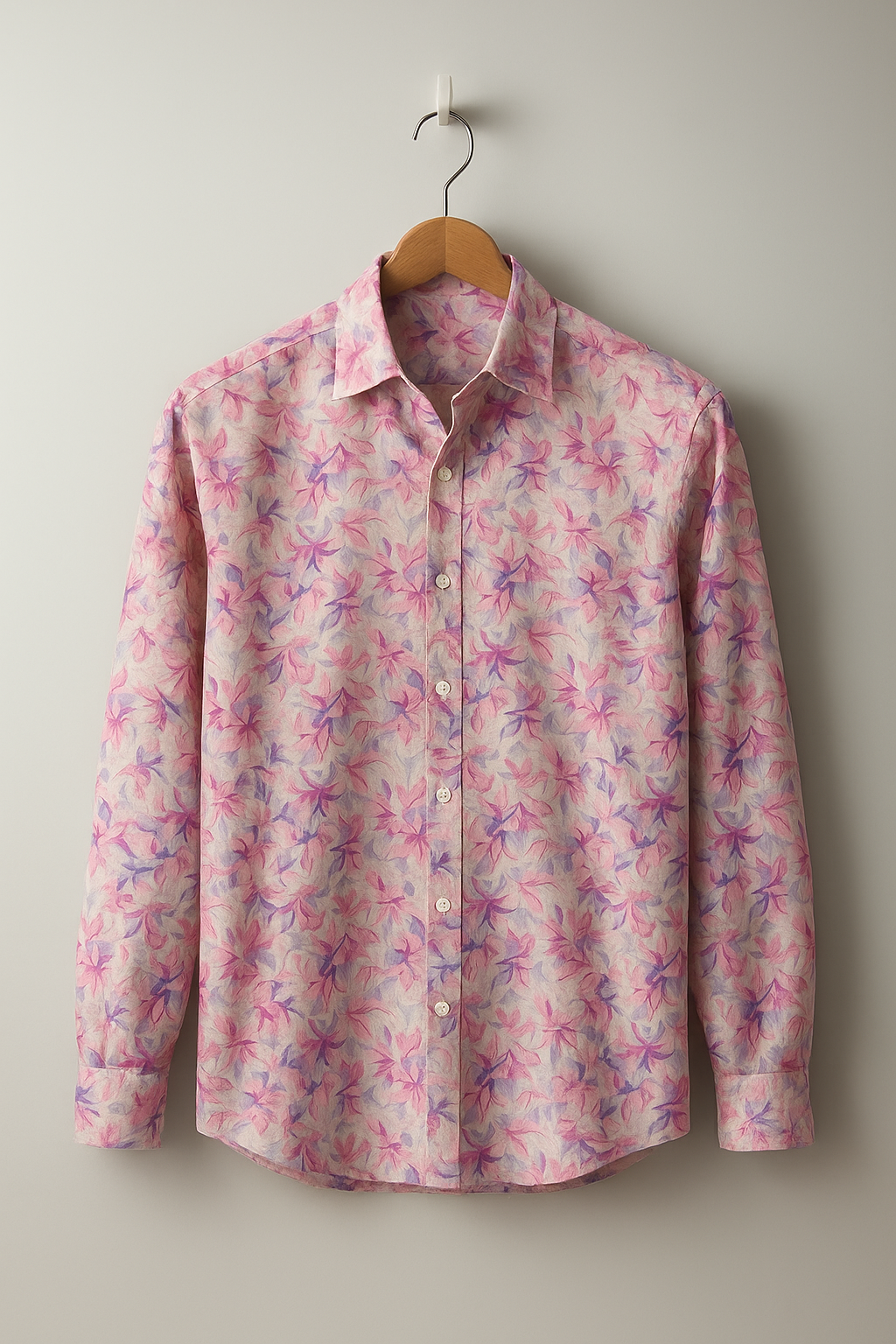 Beige & Pink Tropical Leaf Rayon Shirt