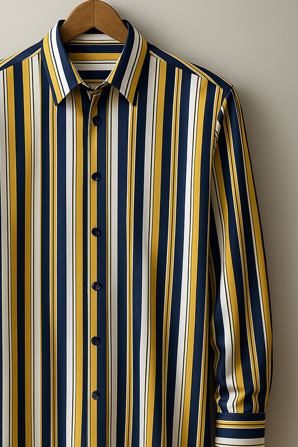 Navy & Mustard Bold Vertical Striped Rayon Shirt