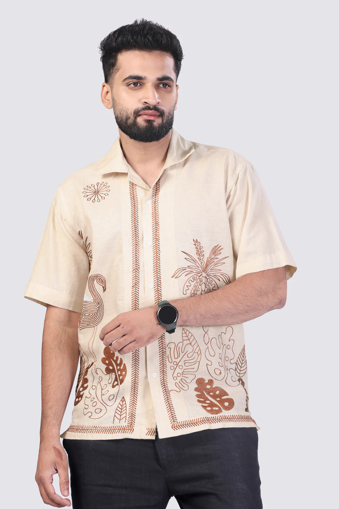 TROPICAL SERANADE - EMBROIDERED COTTON SHIRT