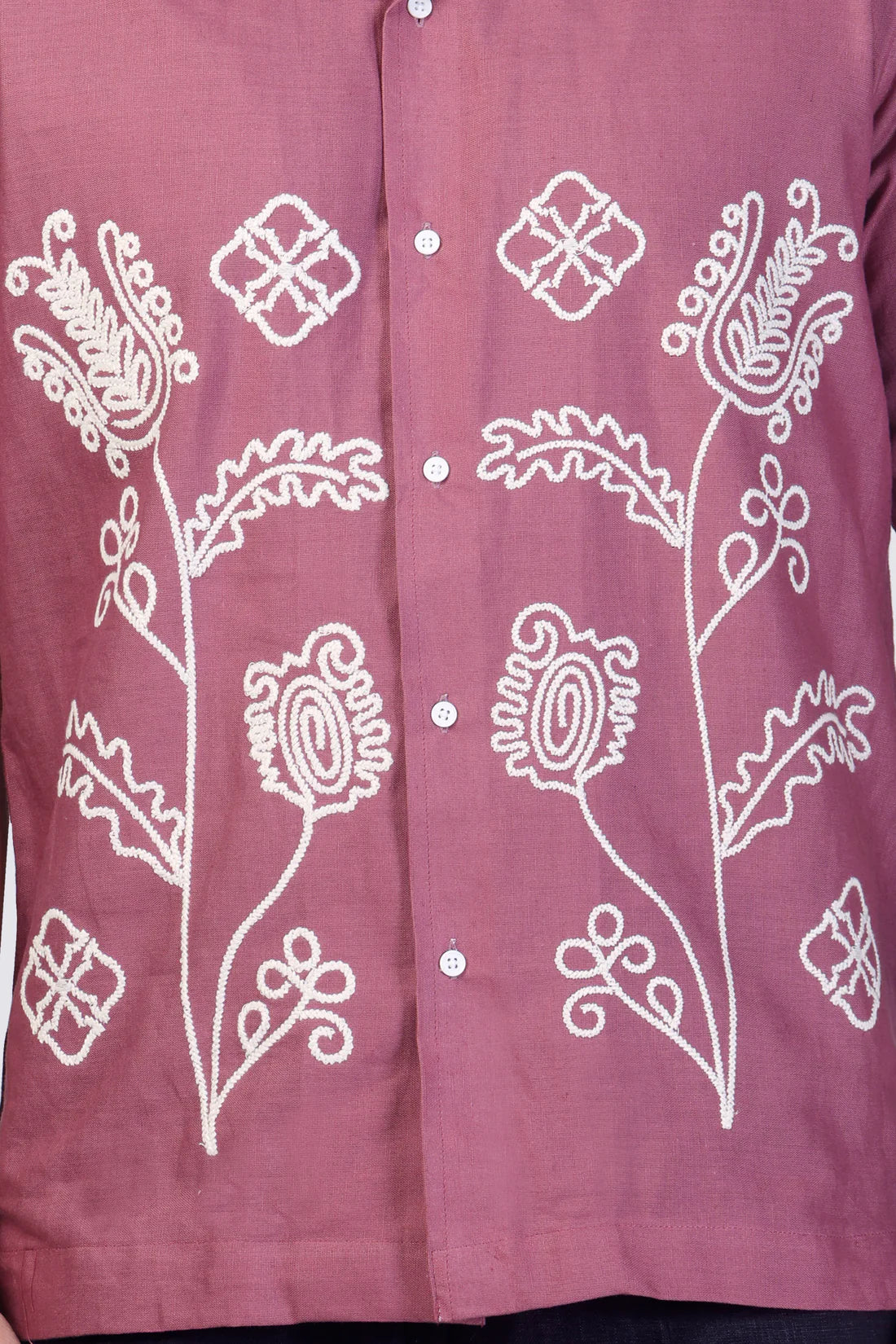 WILD FERN (PINK) - EMBROIDERED COTTON SHIRT