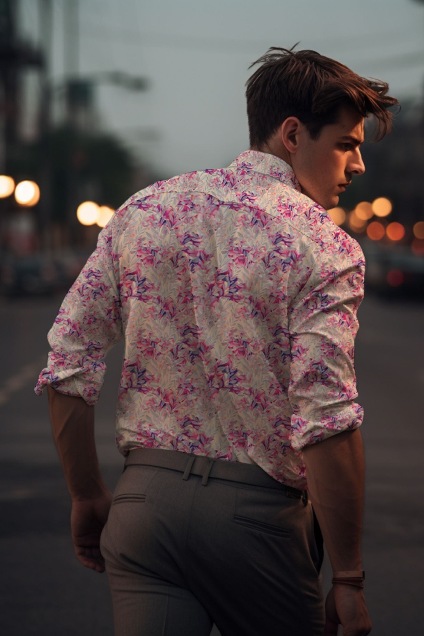 Beige & Pink Tropical Leaf Rayon Shirt