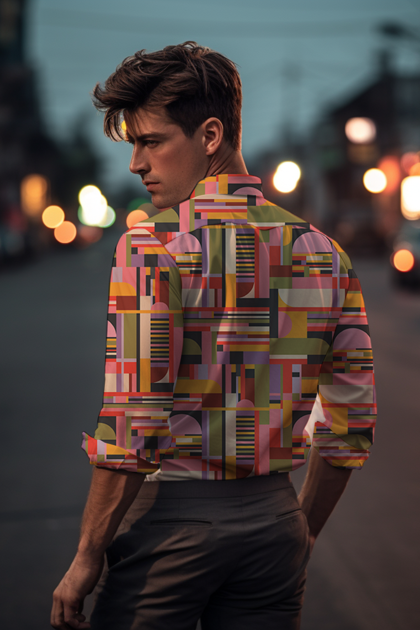 Multicolor Geometric Art Rayon Shirt