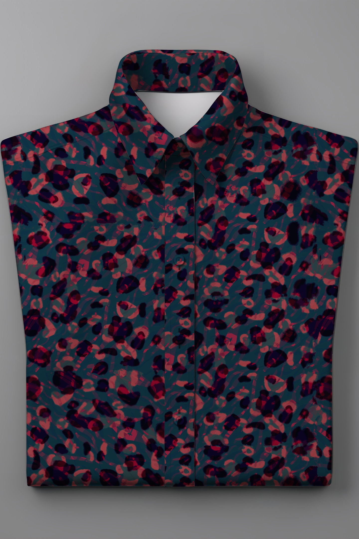 Navy Blue Shirt with Red Abstract Leopard Shirt