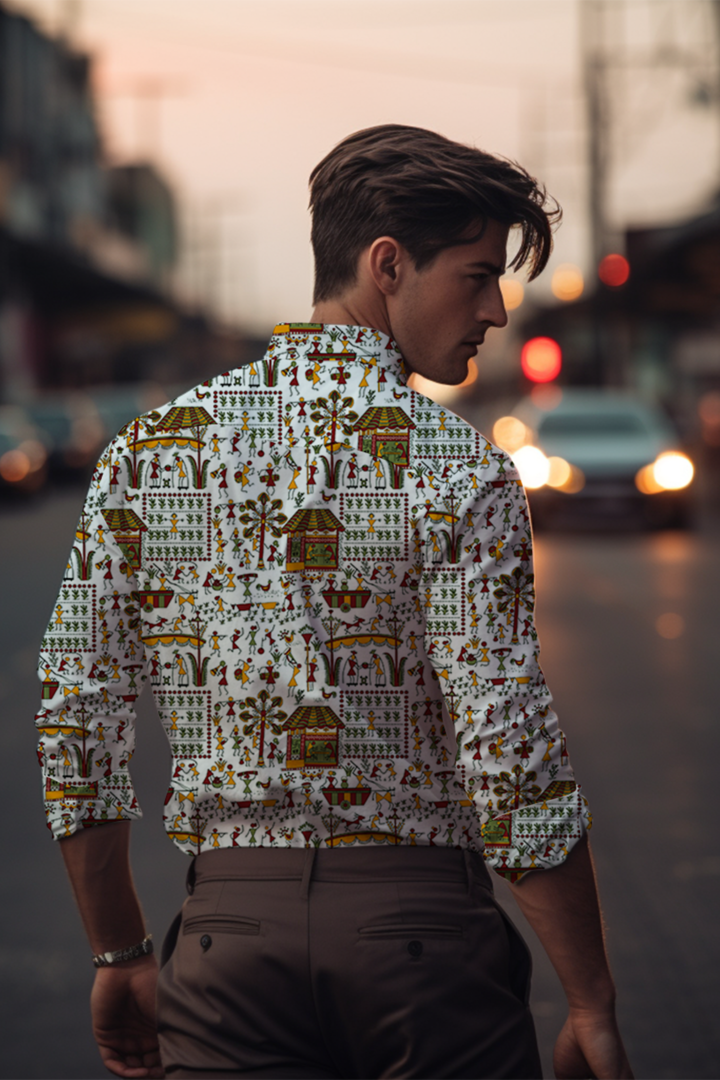 Traditional Warli Village Art Rayon Shirt