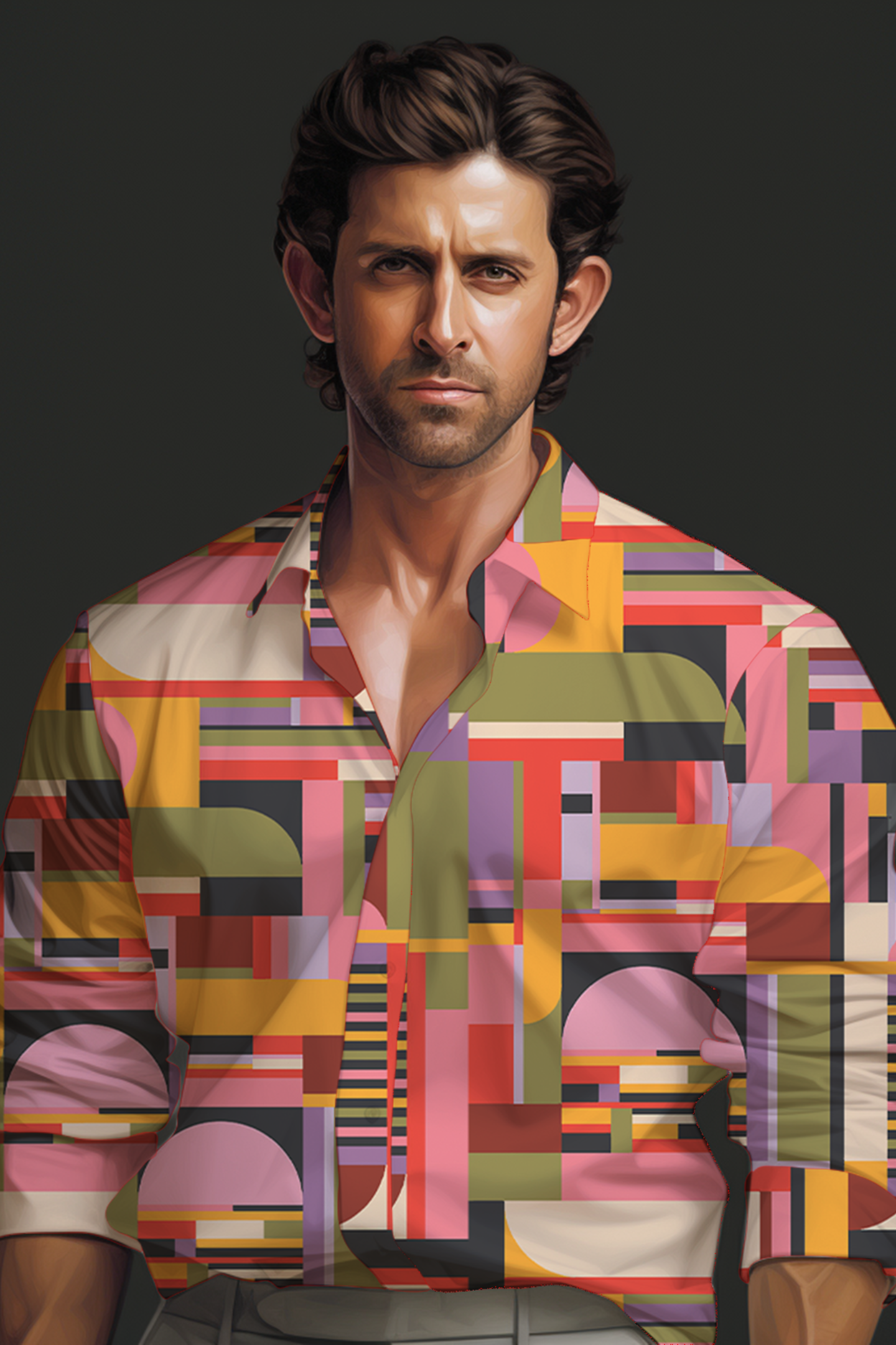 Multicolor Geometric Art Rayon Shirt