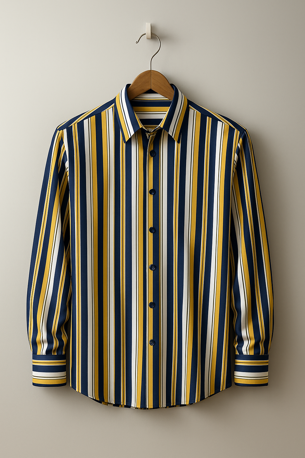 Navy & Mustard Bold Vertical Striped Rayon Shirt