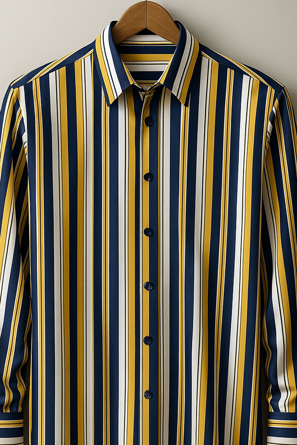 Navy & Mustard Bold Vertical Striped Rayon Shirt