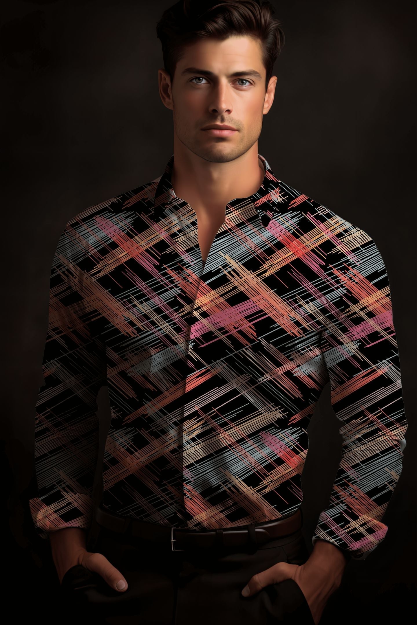 Vibrant Multicolor Crosshatch Rayon Shirt